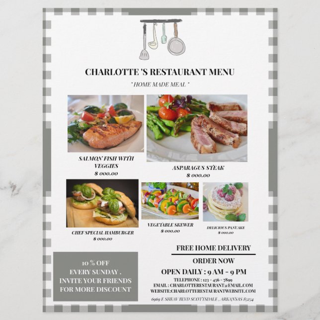 Rustikales Kariertes Restaurant Flyer (Vorne)