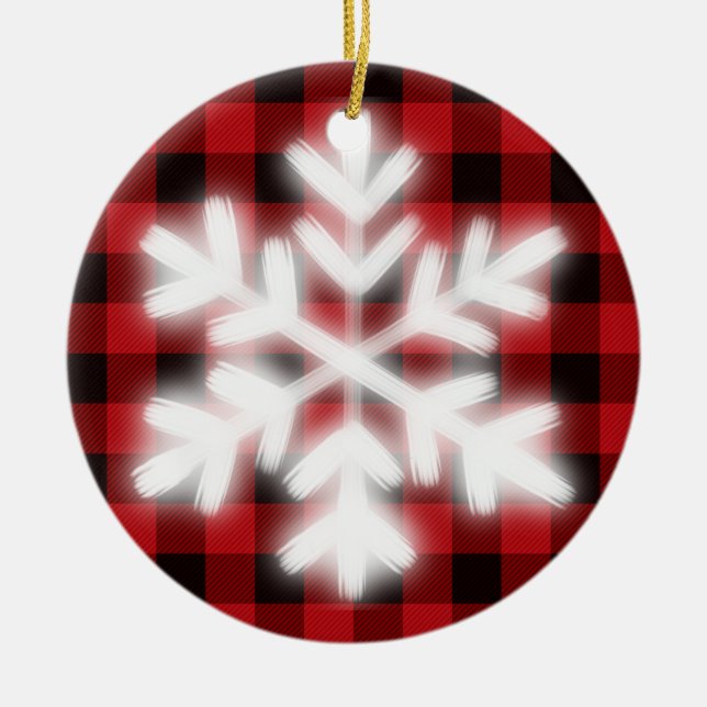 Rustikales kariertes Schwarz-Muster Frosschneefloc Keramik Ornament (Vorne)