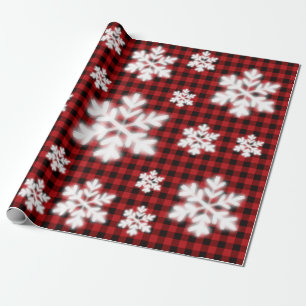 Rustikales kariertes Schwarz-Muster Frostschneeflo Geschenkpapier