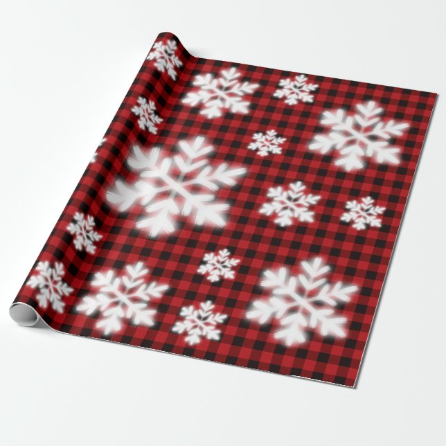 Rustikales kariertes Schwarz-Muster Frostschneeflo Geschenkpapier (Ungerollt)