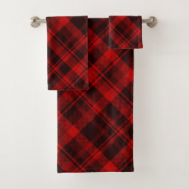 Rustikales Kariertes, schwarzes Bauernhaus Tartan  Badhandtuch Set