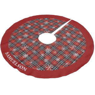 Rustikales Kariertes Schwarzes Schneeflocken Perso Polyester Weihnachtsbaumdecke