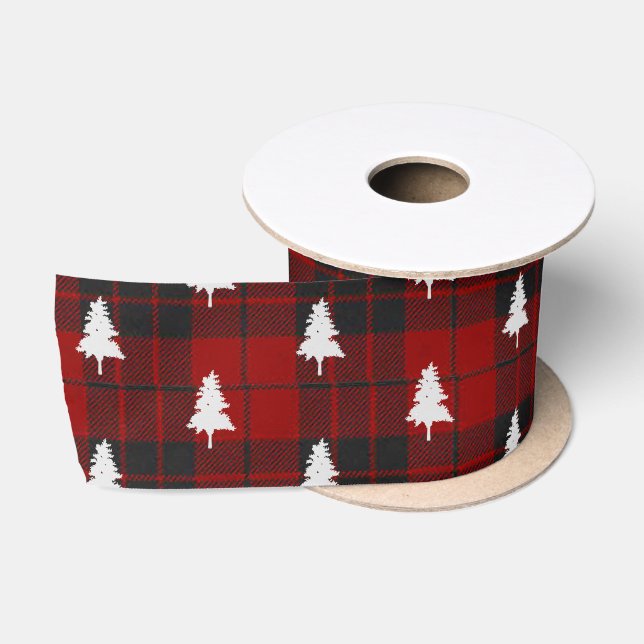 Rustikales, Kariertes Weihnachtsbaummuster Satinband (Spule)