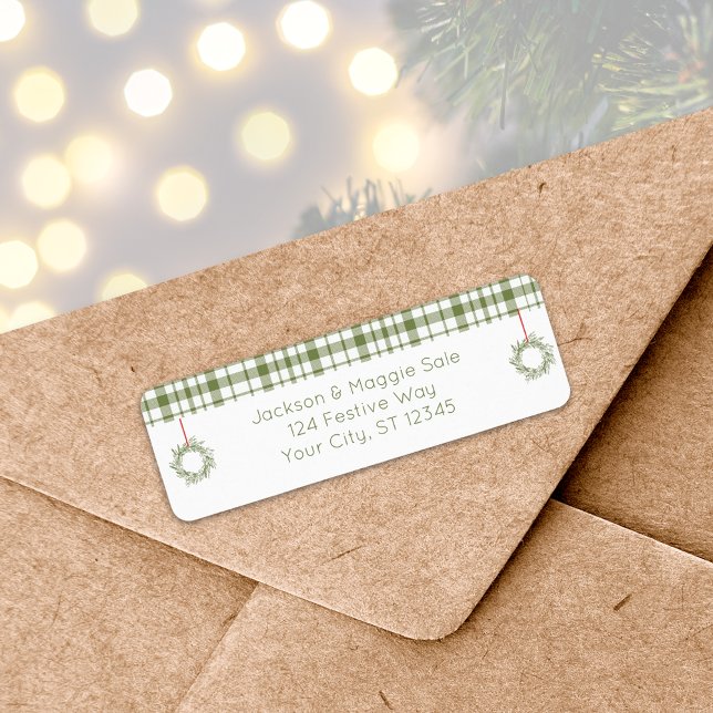 Rustikales Kariertes Weihnachtskreideschild (Rustic Plaid Christmas Wreath Return Address Label
)