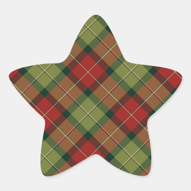 Rustikales Kariertes Weihnachtsmuster Stern-Aufkleber (Vorderseite)