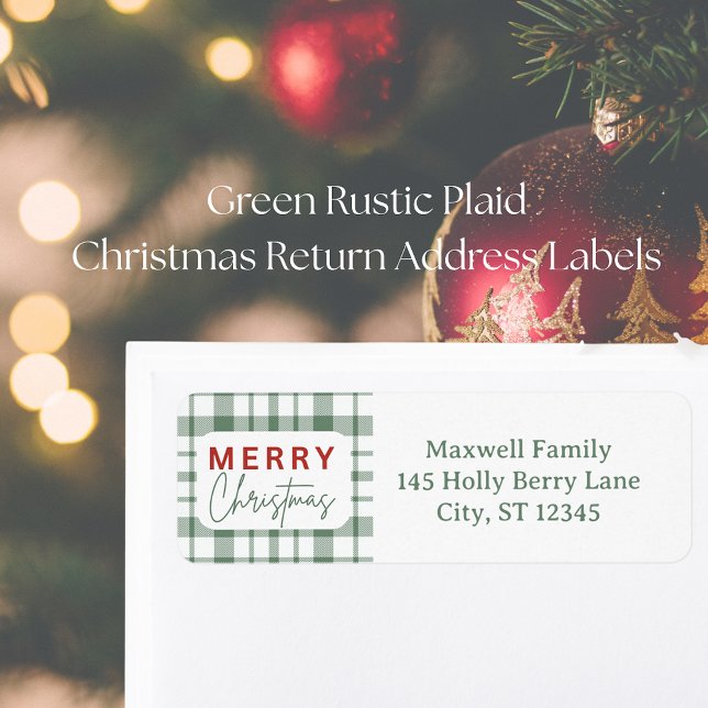 Rustikales Kariertes Weihnachtsrücksendesiegel (Rustic Green Plaid Christmas Return Address Label
)