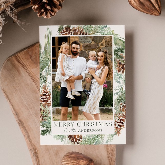 Rustikales Kieferkiefer Kranken Foto Feiertagskarte (Von Creator hochgeladen)