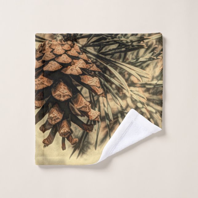 Rustikales Kiefernsteindesign Badhandtuch Set (Waschlappen)