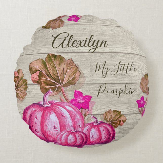 Rustikales Kinderzimmer Graues Holz Herbst Pink Pu Rundes Kissen (Vorderseite)