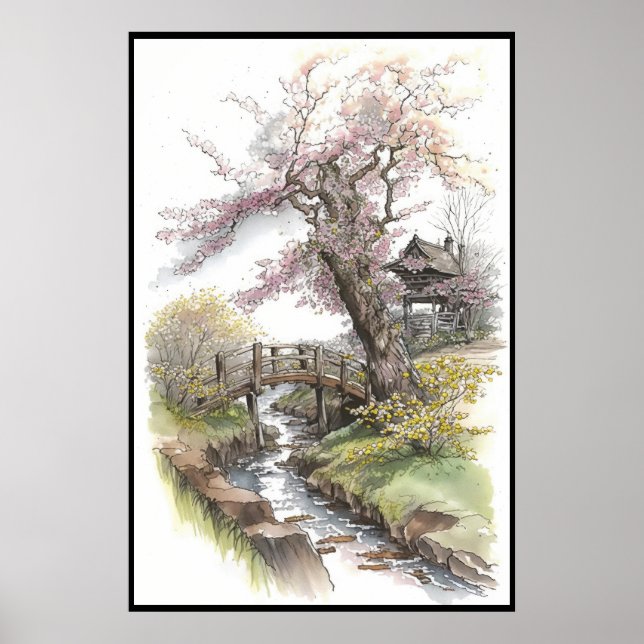 Rustikales Kirschblossom im Frühjahrspalast Landsc Poster (Vorne)