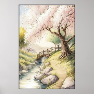 Rustikales Kirschblossom im Sonnenuntergang Poster