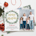 Rustikales Kleider Gold Frohe Weihnachten 2 Foto<br><div class="desc">Rustic Wreath Gold Frohe Weihnachten 2 Foto Urlaubskarte</div>