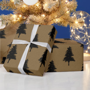Rustikales Kraft Braun Schwarzes Weihnachtsbaum-Mu Geschenkpapier
