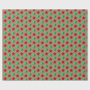 Rustikales Kraft-Bright Green Red Stars Wrapping P Geschenkpapier