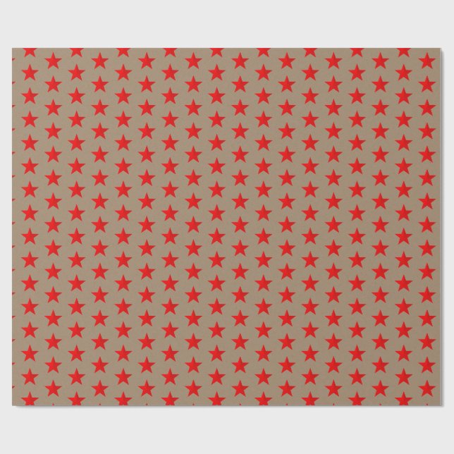 Rustikales Kraft-Bright Red Stars Wrapping Paper Geschenkpapier (Flach)