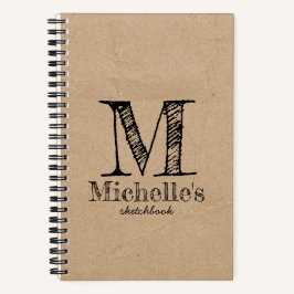 Rustikales Kraft Brown Paper Look Monogram Sketchb Notizbuch