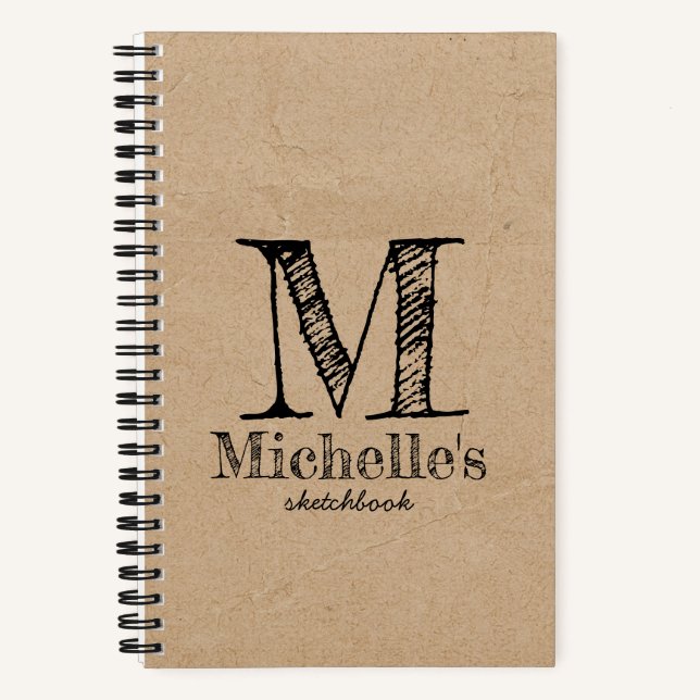 Rustikales Kraft Brown Paper Look Monogram Sketchb Notizbuch (Vorderseite)