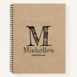 Rustikales Kraft Brown Paper Look Monogram Sketchb Notizbuch