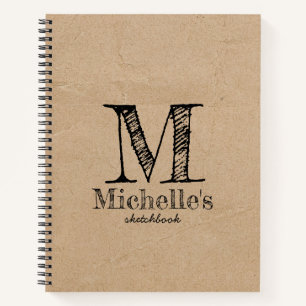 Rustikales Kraft Brown Paper Look Monogram Sketchb Notizbuch