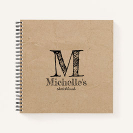 Rustikales Kraft Brown Paper Look Monogram Sketchb Notizbuch