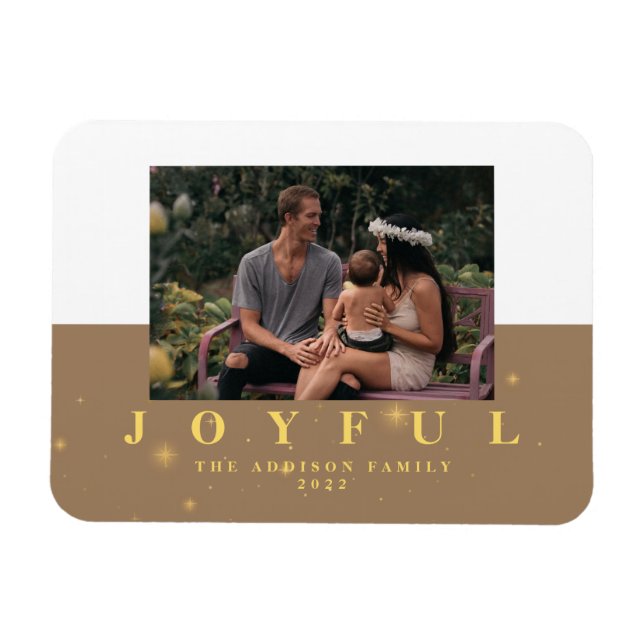 Rustikales Kraft & Gold Joyful Foto Weihnachtsmagn Magnet (Horizontal)
