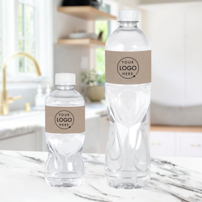 Rustikales Kraft-Logo | Business Corporate Modern (Rustic Kraft company branded water bottle label wraps for small business events & promotional swag.)