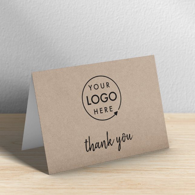 Rustikales Kraft-Logo | Business Corporate Modern Dankeskarte (A rustic kraft horizontal folded logo thank you card perfect for small business appreciation.)