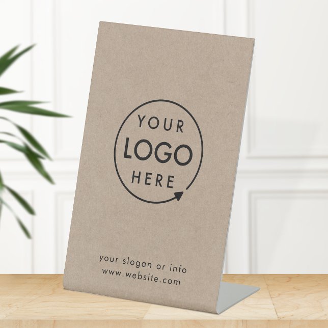 Rustikales Kraft-Logo | Business Minimalistisch Mo Sockelschild (Rustic Kraft company branded professional paper table tent signs for small business promotion.)