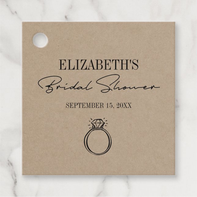 Rustikales Kraft Modernes Script-Brautparty mit Ri Geschenkanhänger (Vorderseite)