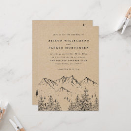 Rustikales Kraft Mountains & Pines Hochzeitliches Einladung