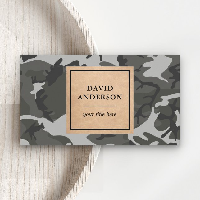 Rustikales Kraft Woodland Gray Camouflage Muster Visitenkarte (Von Creator hochgeladen)