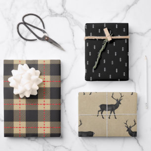 Rustikales Kraftpapier Christmas Kariert Deer An Geschenkpapier Set