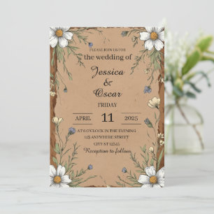 Rustikales Kraftpapier mit Wildblumen Hochzeit Einladung