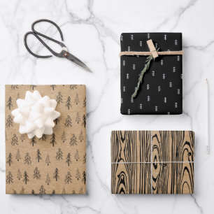 Rustikales Kraftpapier   Weihnachtsbaum Skizze Min Geschenkpapier Set