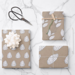 Rustikales Kraftpapier Weißer Winter Pine Conneys Geschenkpapier Set
