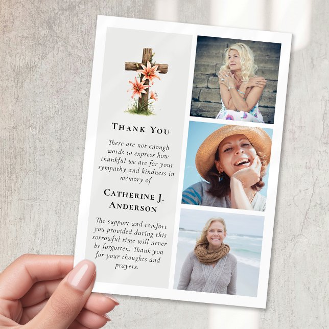 Rustikales Kreuz Lilien 3 Foto Beileid Beerdigung Dankeskarte (Von Creator hochgeladen)