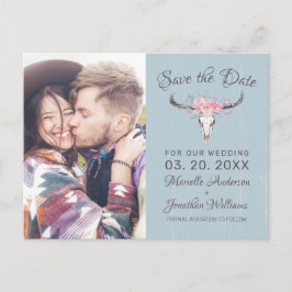 Rustikales Kuh Skull Boho Floral Foto B Save the D Ankündigungspostkarte