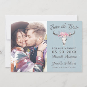 Rustikales Kuhhaut Blütenblau Wasserfarbe B Foto Save The Date