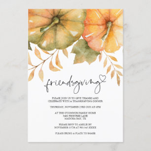 Rustikales Kürbis-Fall Friendsgiving Abendessen Einladung