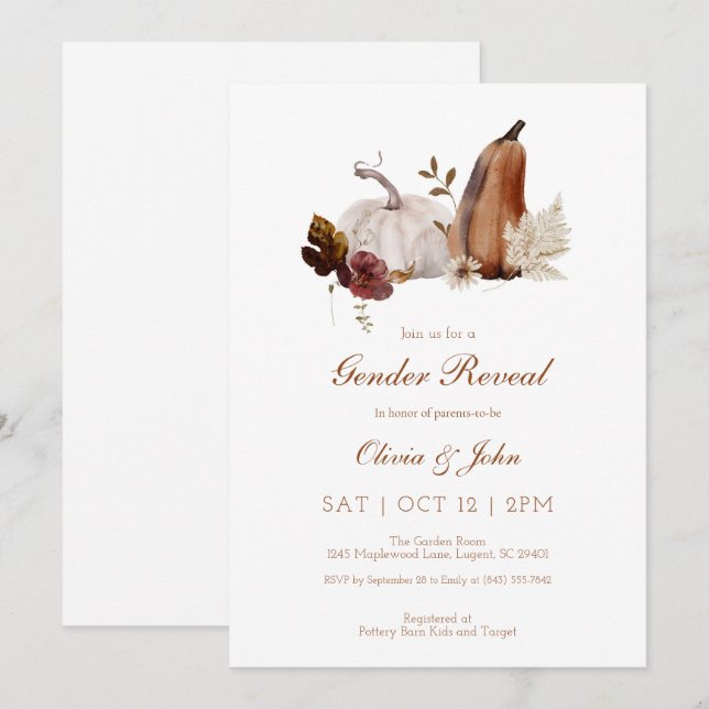 Rustikales Kürbisgeschlecht offenbart Einladung (Vorne/Hinten)