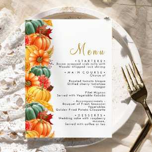 Rustikales Kürbismenü und Hochzeitsmenü für Blume Menükarte