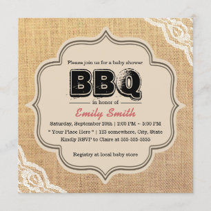 Rustikales Lace & Burlap Baby Dusche GRILLEN Party Einladung