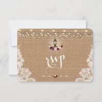 Rustikales Lace Burlap String Lights Wedding RSVP