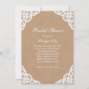 Rustikales Lace & Medium Burlap Brautparty lädt ei Einladung