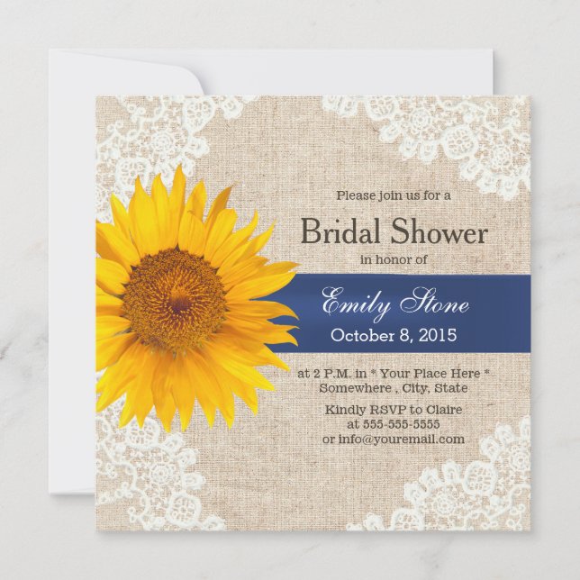 Rustikales Lace Sunflower & Burlap-Brautparty Einladung (Vorderseite)