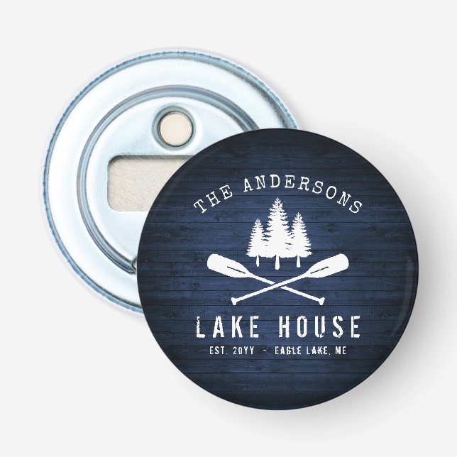Rustikales Lake House Boat Oars Trees Blue Wood Pr Flaschenöffner (Vorderseite)