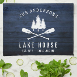 Rustikales Lake House Boat Oars Trees Blue Wood Pr Geschirrtuch