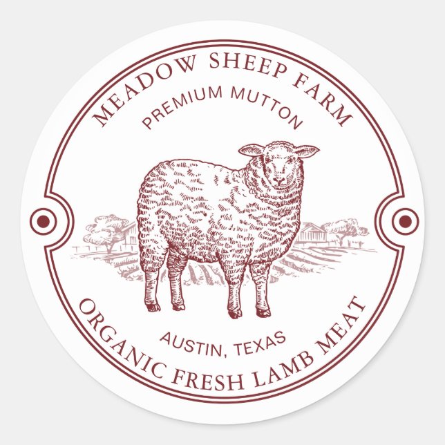 Rustikales Lamm-Logo Farm Field Classic Round St Runder Aufkleber (Vorderseite)