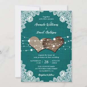 Rustikales Land Aquamarin Burlap Lace Hochzeit Einladung