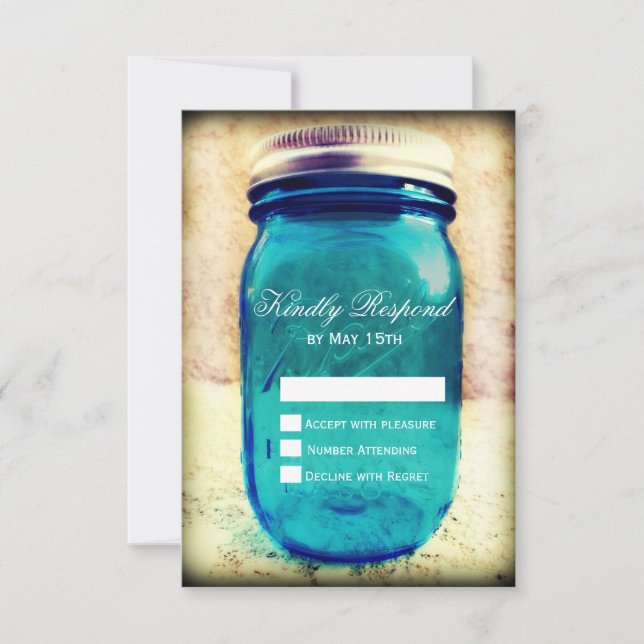 Rustikales Land Aquamarin Mason Jar Wedding RSVP C (Vorderseite)